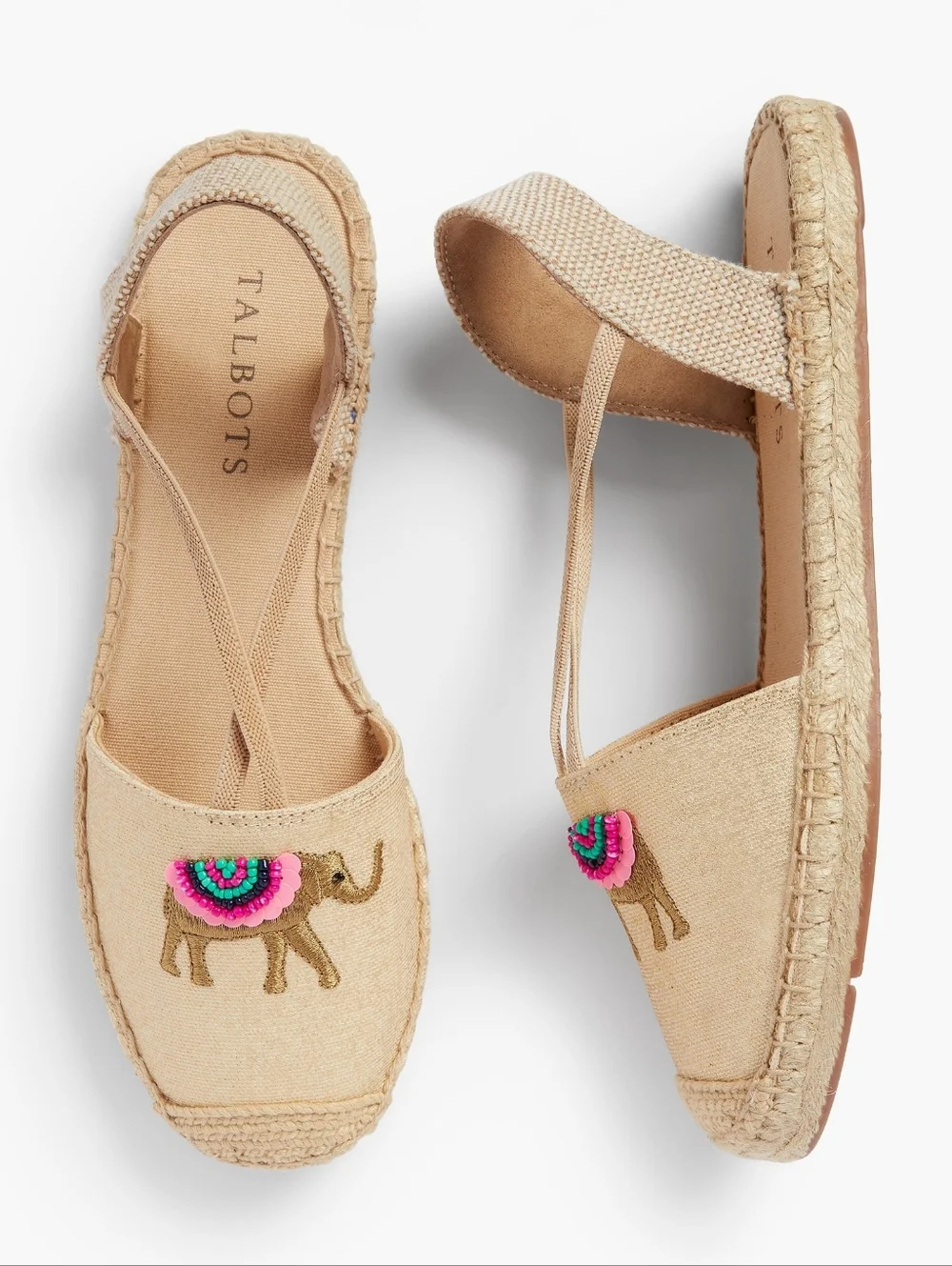 Tabots Ivy Camel Flat Metallic Embroidered Espadrilles